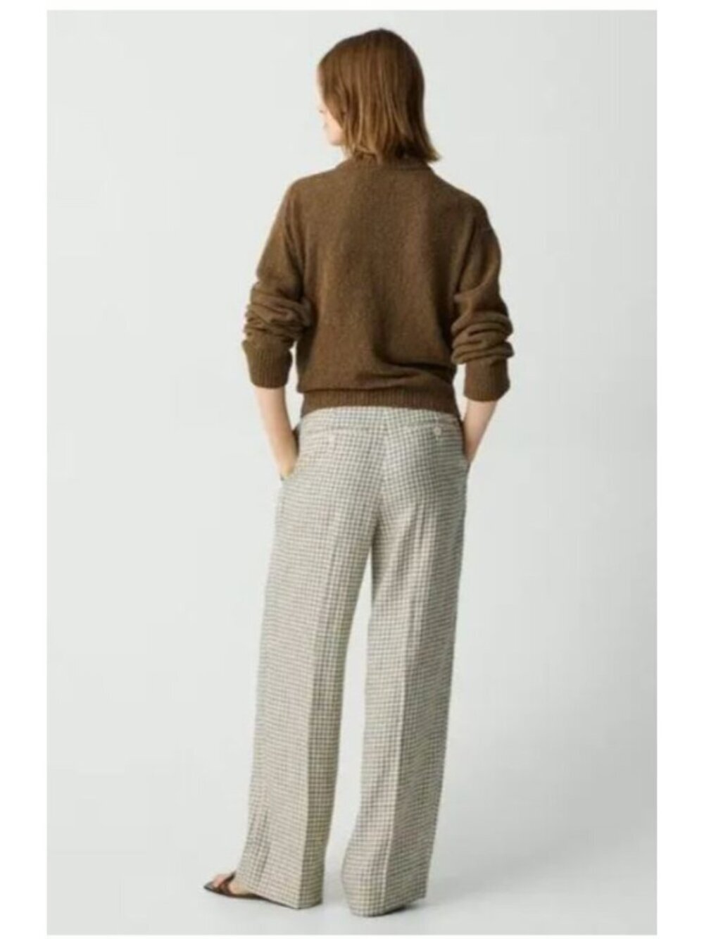 Theory Womens Pants Cream Linear Check Classic Straight Trouser Size 12 NWT $345 - Picture 2 of 16